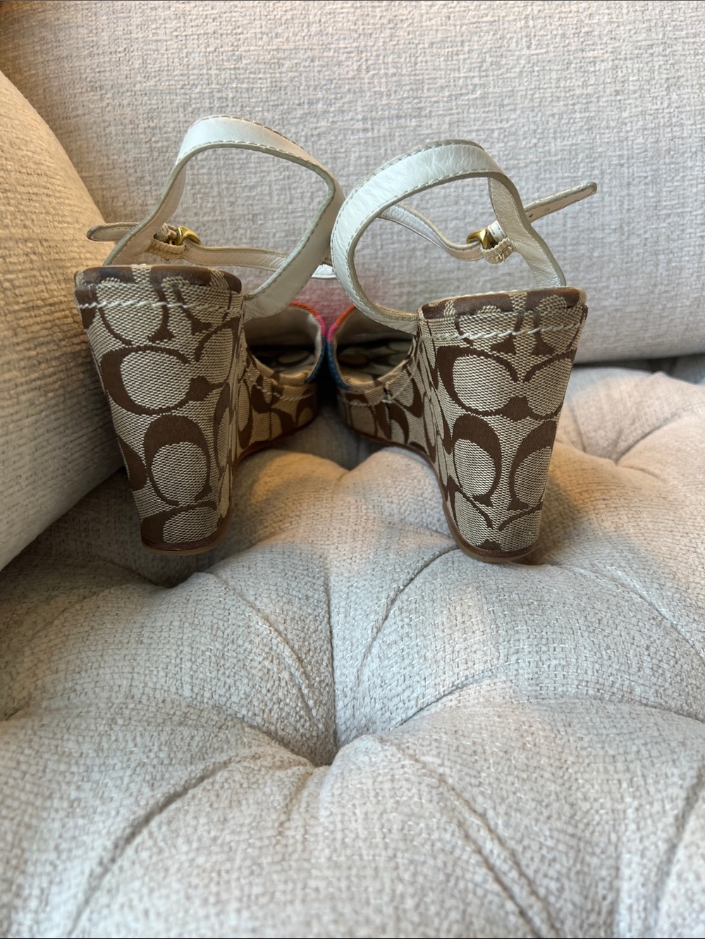 Coach Striped Multi-Color Canvas Platform Sandals with Ankle Strap - Picture 6 of 7